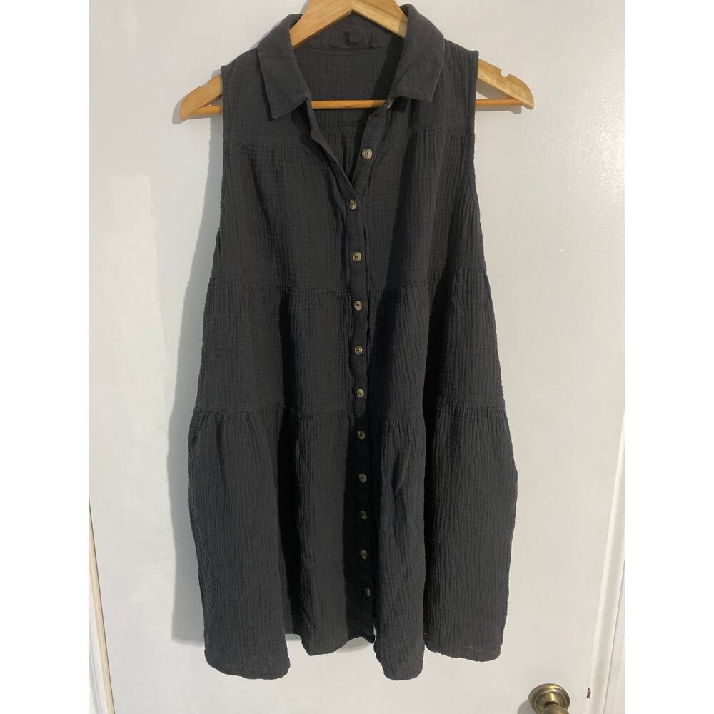 Grade & Gather button down dress women’s S gray cotton gauze pockets minimalist